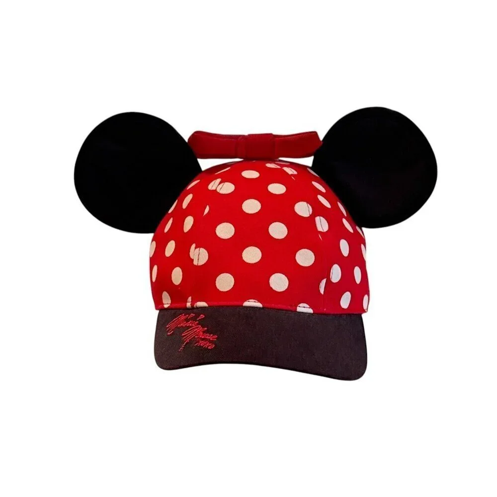 Minnie Mouse Hugs & Kisses Polka Dot Baseball Cap With Ears & Bow For Kids NWOT